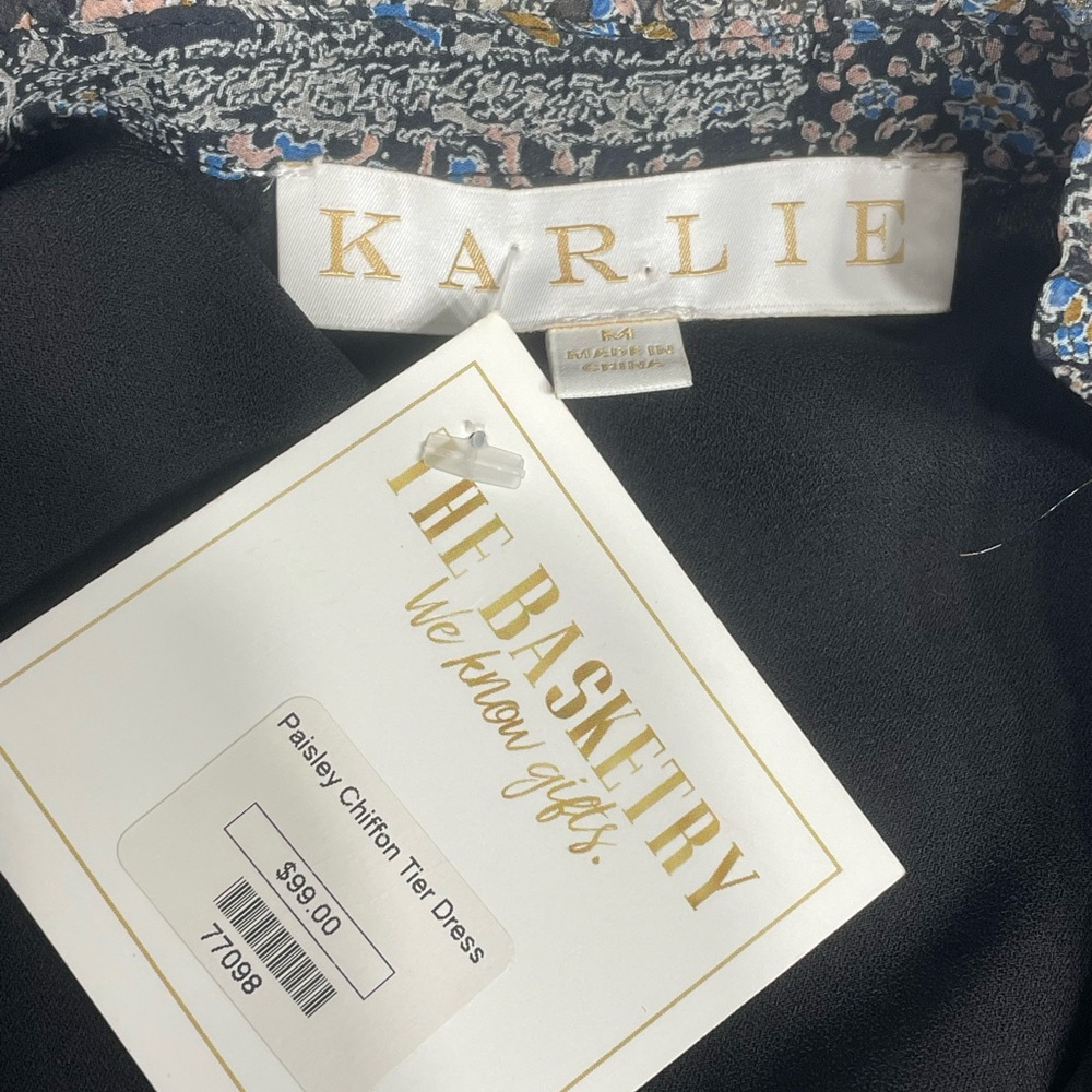 Paisley Chiffon Karlie tier dress. NEW. Size M.Long sleeve midi. Black blue gray - Picture 6 of 15